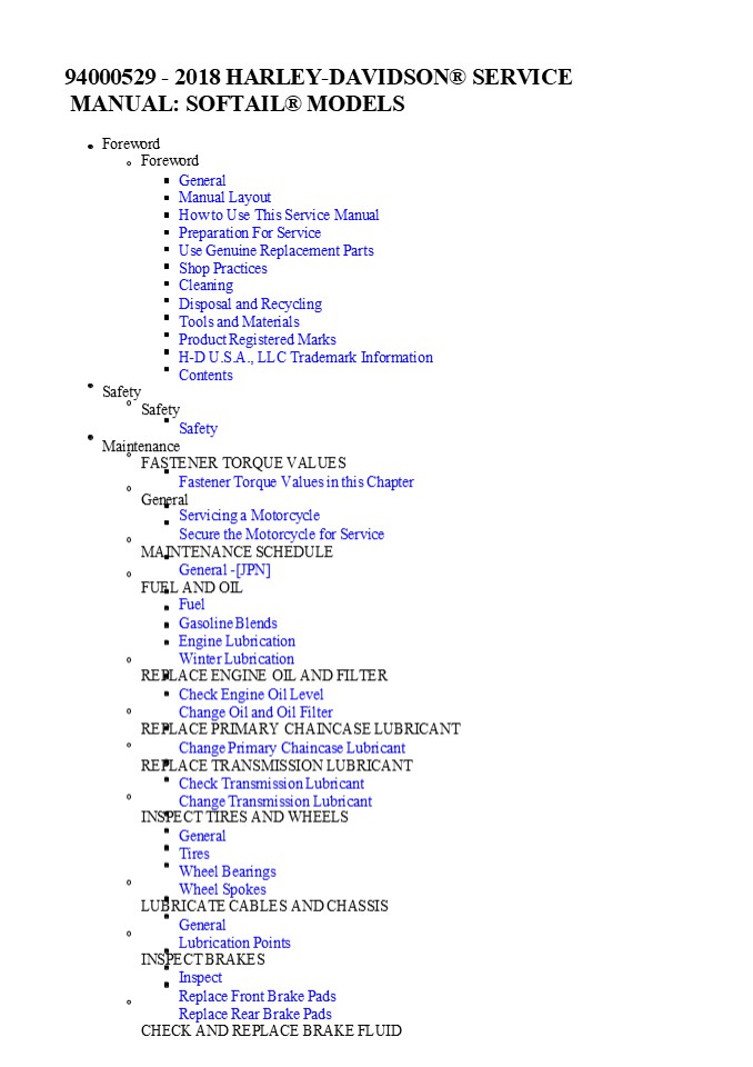 2018 Harley Davidson Softail Service Repair Manual Instant Download