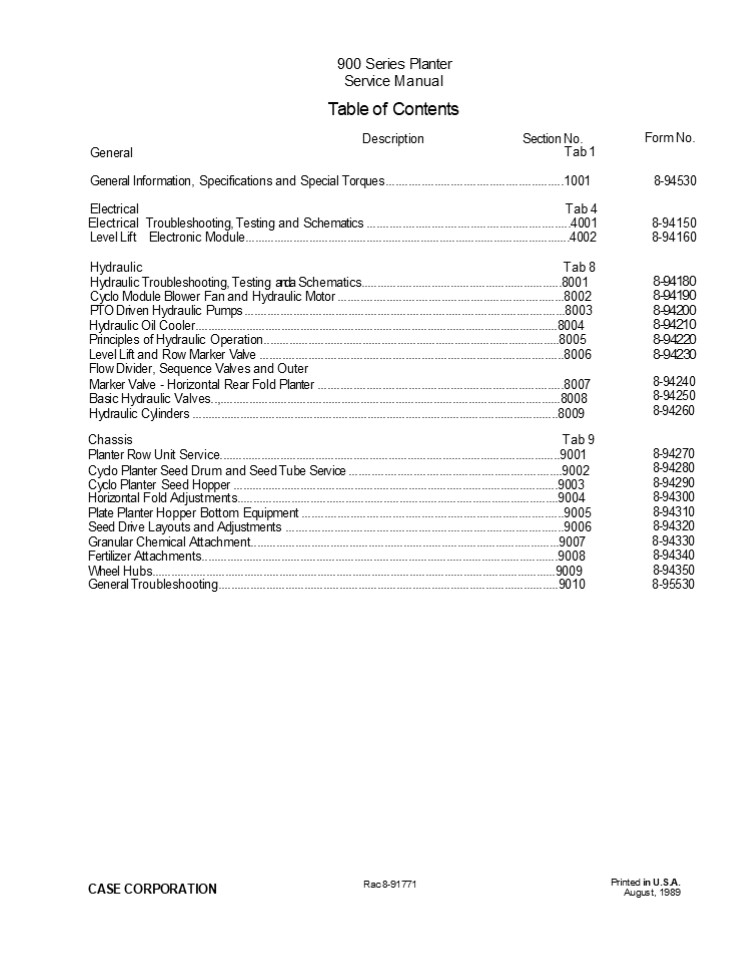 CASE 900 Series Planter Service Repair Manual Instant Download (Part Number 8-91771)