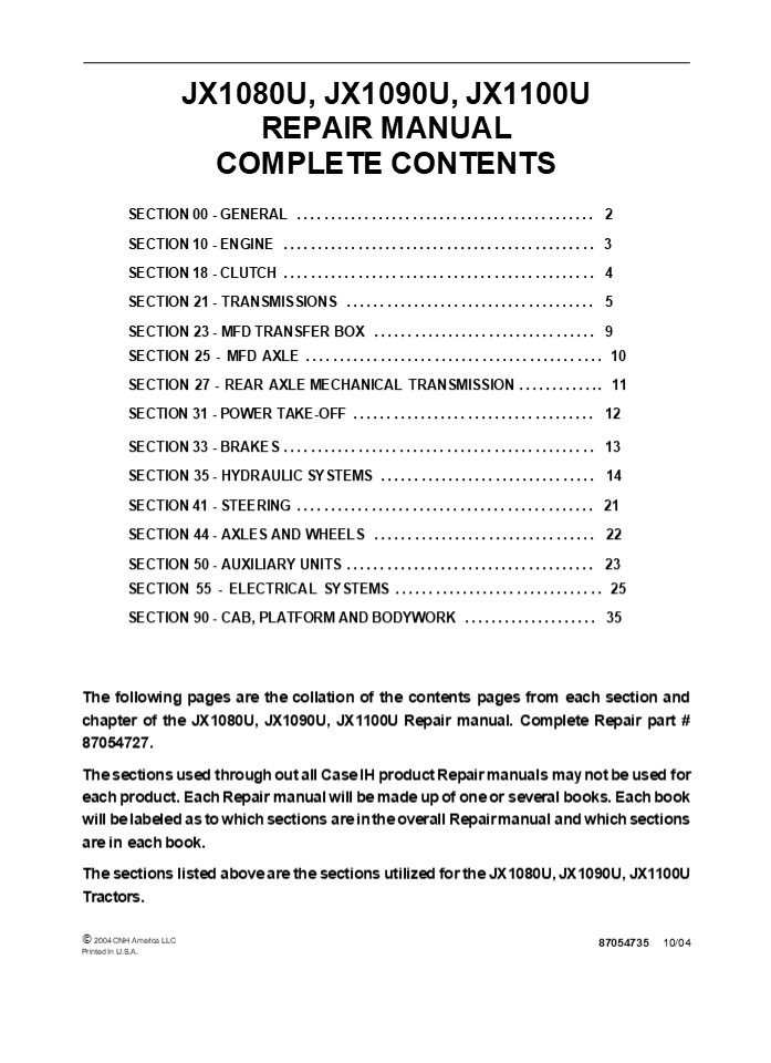 CASE IH JX1080U Tractor Service Repair Manual Instant Download