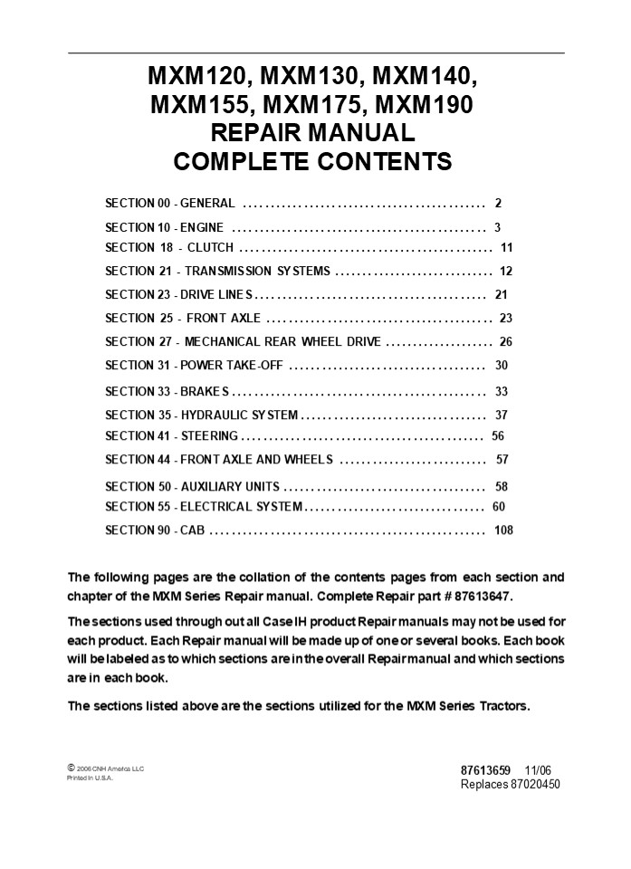 CASE IH MXM130 Tractor Service Repair Manual Instant Download