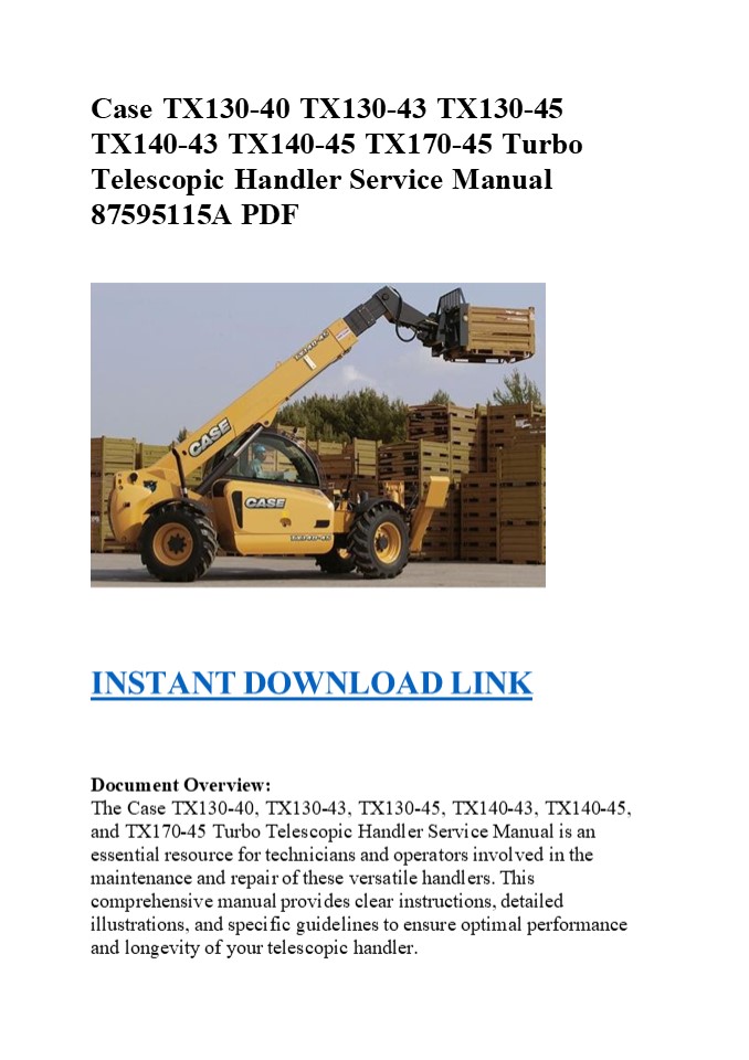 Case TX130-40 Turbo Telescopic Handler Service Manual 87595115A PDF