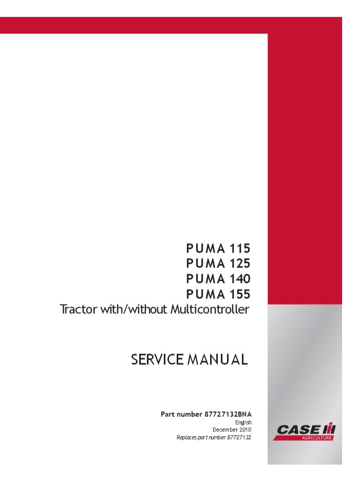 CASE IH PUMA 125 Tractor Service Repair Manual Instant Download