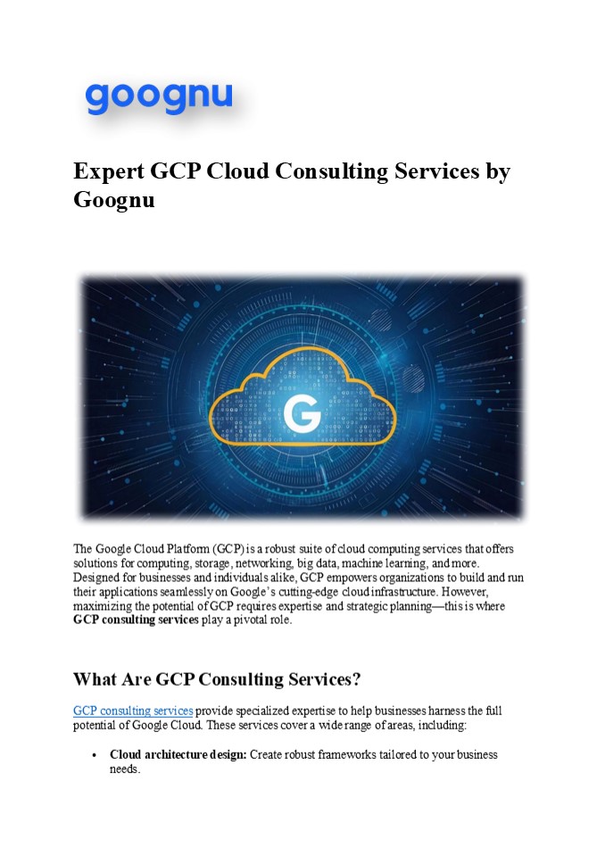 Top GCP Cloud Consulting Services - Goognu