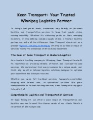 Keen Transport: Your Trusted Winnipeg Logistics Partner