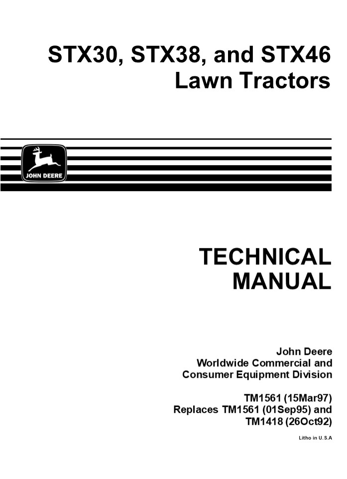 JOHN DEERE STX46 LAWN GARDEN TRACTORS Service Repair Manual Instant Download (TM1561)