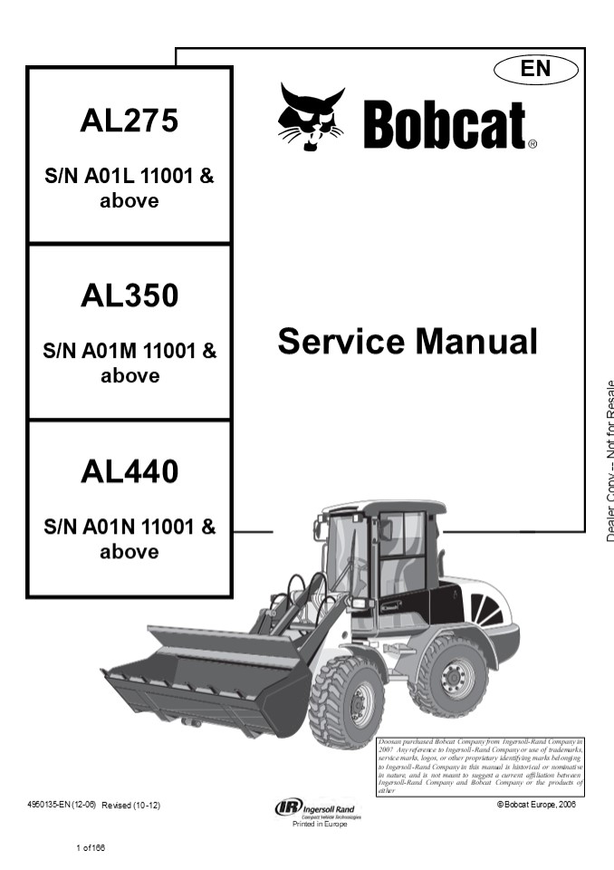 Bobcat AL350 Wheel Loader Service Repair Manual Instant Download ( SN A01M11001 & above)