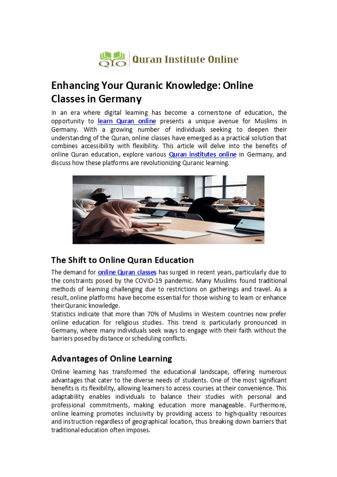 Enhancing Your Quranic Knowledge: Online Classes in Germany