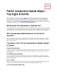 Ferrari Suspension Needs Repair - Top Signs & Points