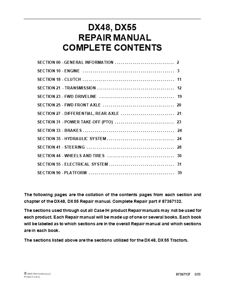 CASE IH DX55 Tractor Service Repair Manual Instant Download 1