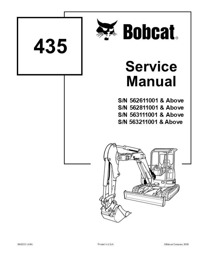 BOBCAT 435 COMPACT EXCAVATOR Service Repair Manual Instant Download (SN 562811001 & Above)