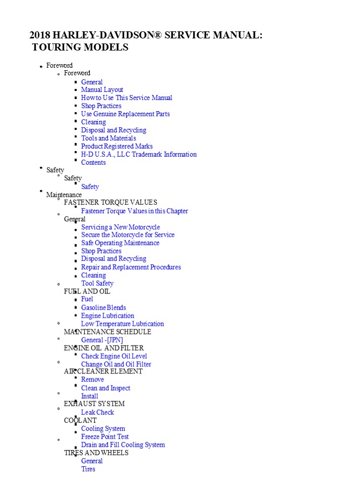 2018 Harley Davidson Touring Service Repair Manual Instant Download