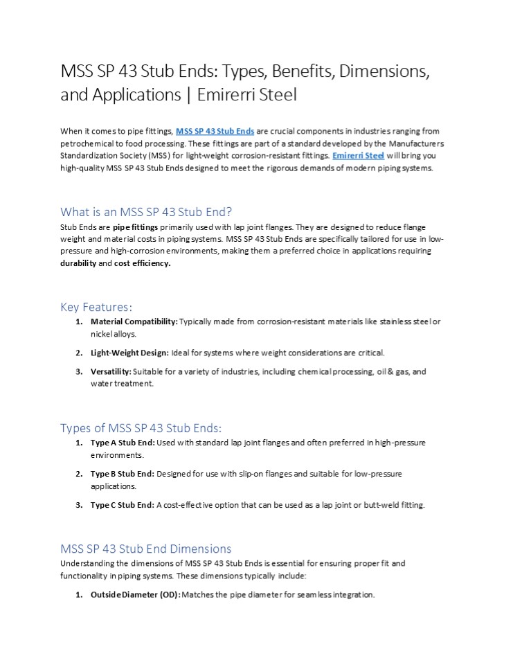 MSS SP 43 Stub Ends - Emirerri Steel