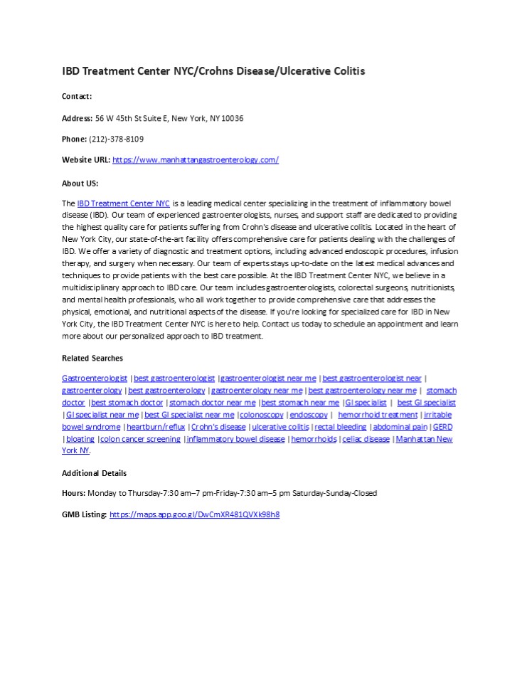 IBD Treatment Center NYC/Crohns Disease/Ulcerative Colitis