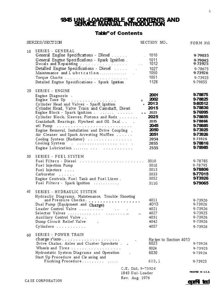 CASE 1845 UNI-LOADER Service Repair Manual Instant Download