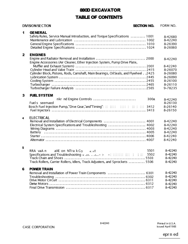 CASE 880D Excavator Service Repair Manual Instant Download