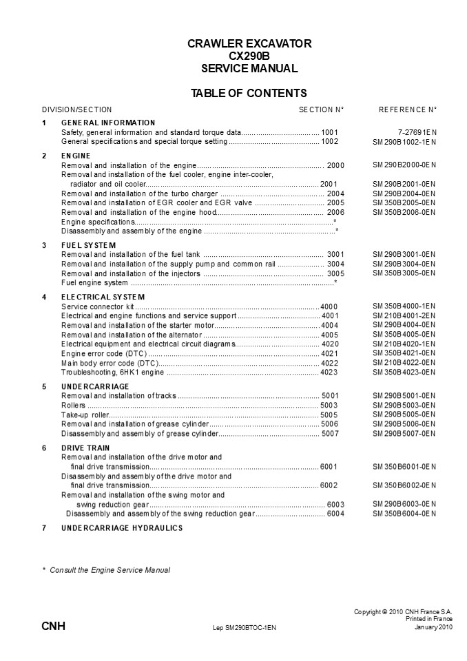 CASE CX290B Crawler Excavator Service Repair Manual Instant Download
