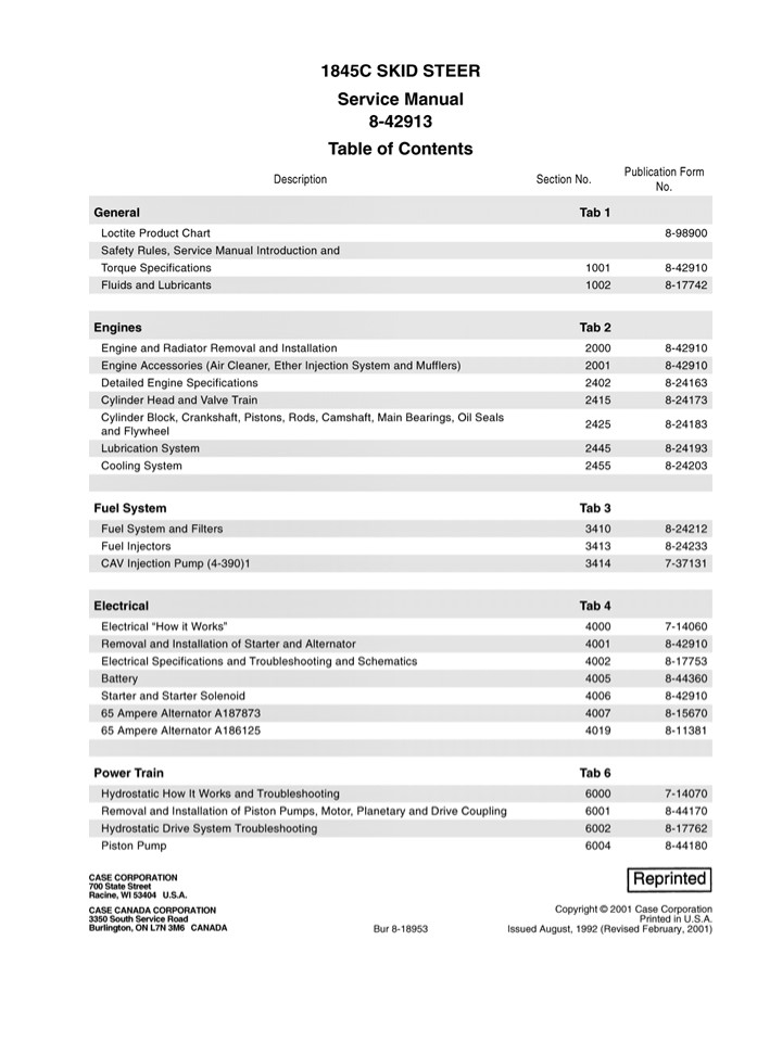 CASE 1845C Skid Steer Service Repair Manual Instant Download