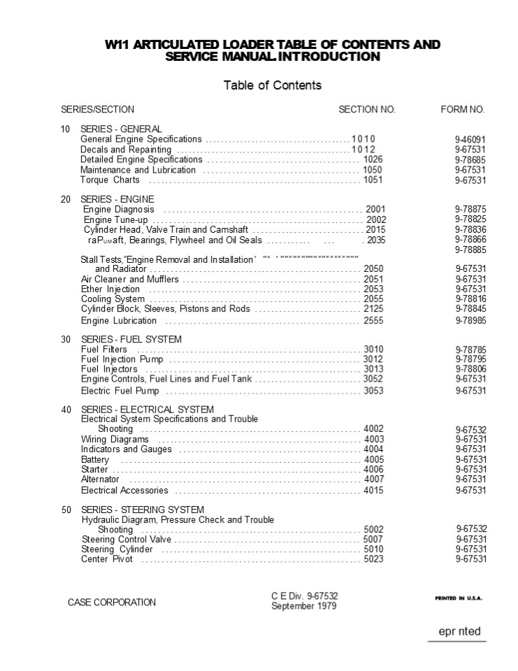 CASE W11 Wheel Loader Service Repair Manual Instant Download