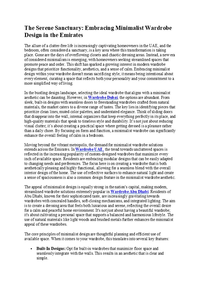 The Serene Sanctuary: Embracing Minimalist Wardrobe Design in the Emirates