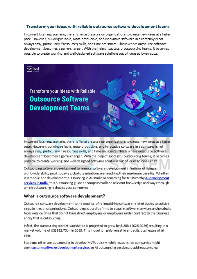 Transform your ideas with reliable outsource software development teams ...