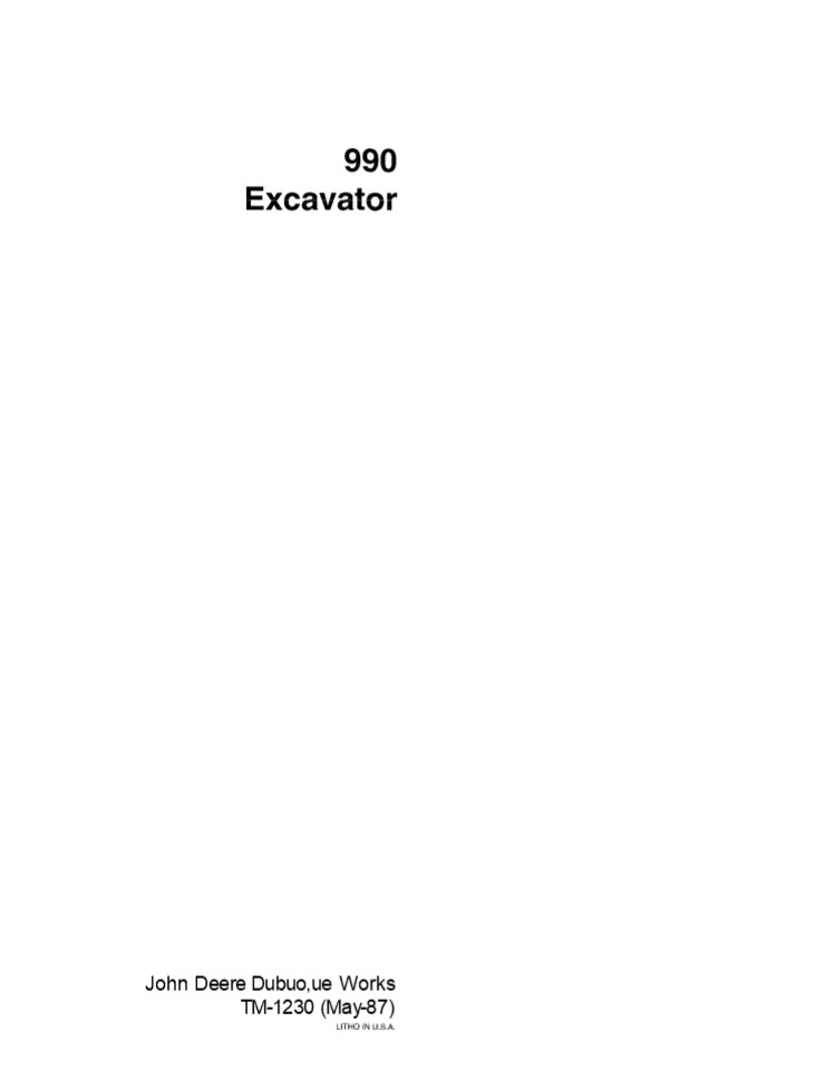 John Deere 990 Excavator Service Repair Manual Instant Download