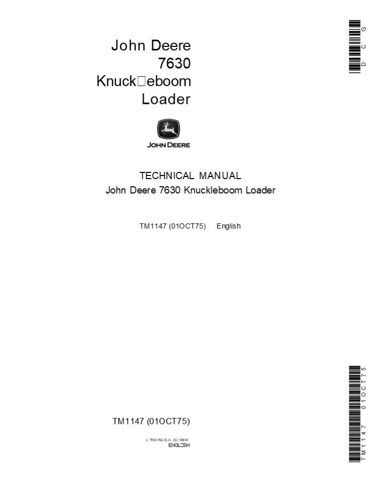 John Deere 7630 Knuckleboom Loader Service Repair Manual Instant Download (tm1147)
