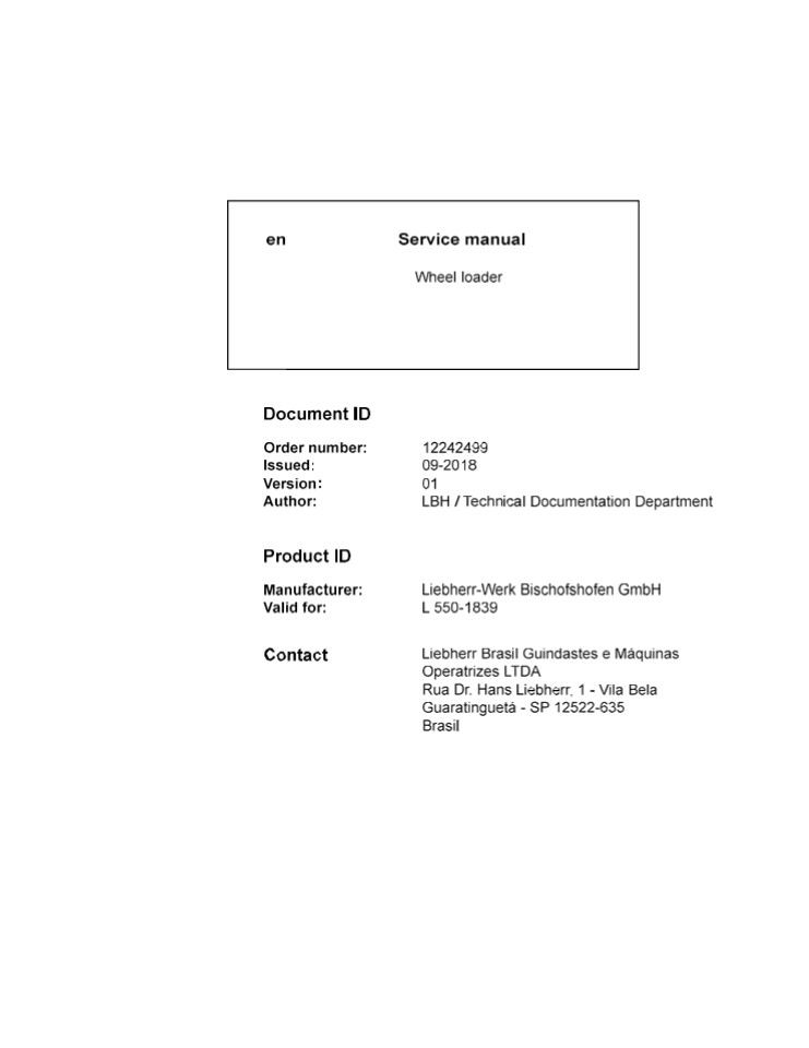 LIEBHERR L550-1839 Wheel Loader Service Repair Manual Instant Download