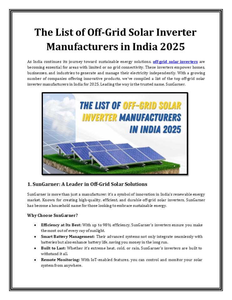 The List of Off-Grid Solar Inverter Manufacturers in India 2025