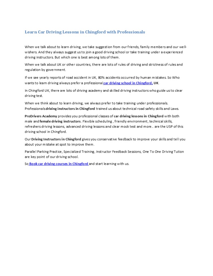 Car Driving Courses in Chingford