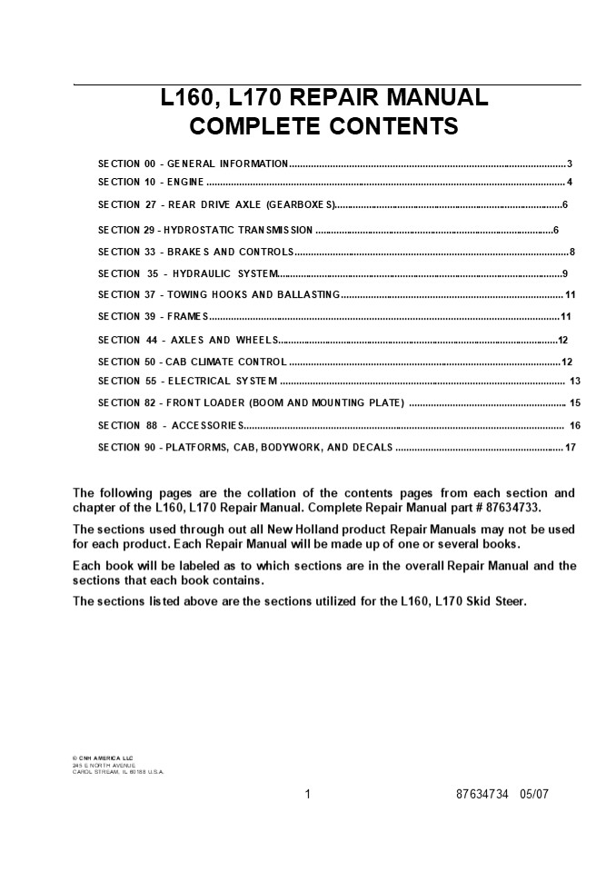 New Holland L160 Skid Steer Service Repair Manual Instant Download
