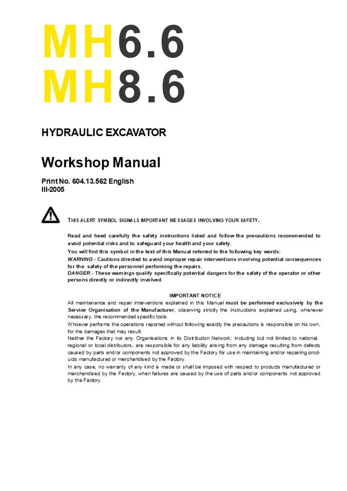 NEW HOLLAND MH6.6 WHEEL EXCAVATOR Service Repair Manual Instant Download
