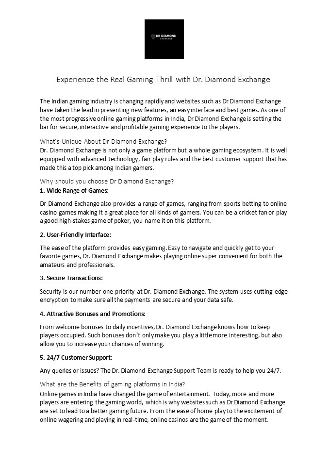 Experience the Real Gaming Thrill with Dr. Diamond Exchange