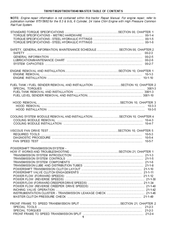 NEW HOLLAND T8010 TRACTOR Service Repair Manual Instant Download