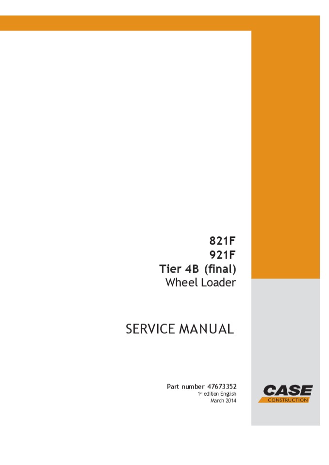CASE 921F Tier 4B (final) Wheel Loader Service Repair Manual Instant Download