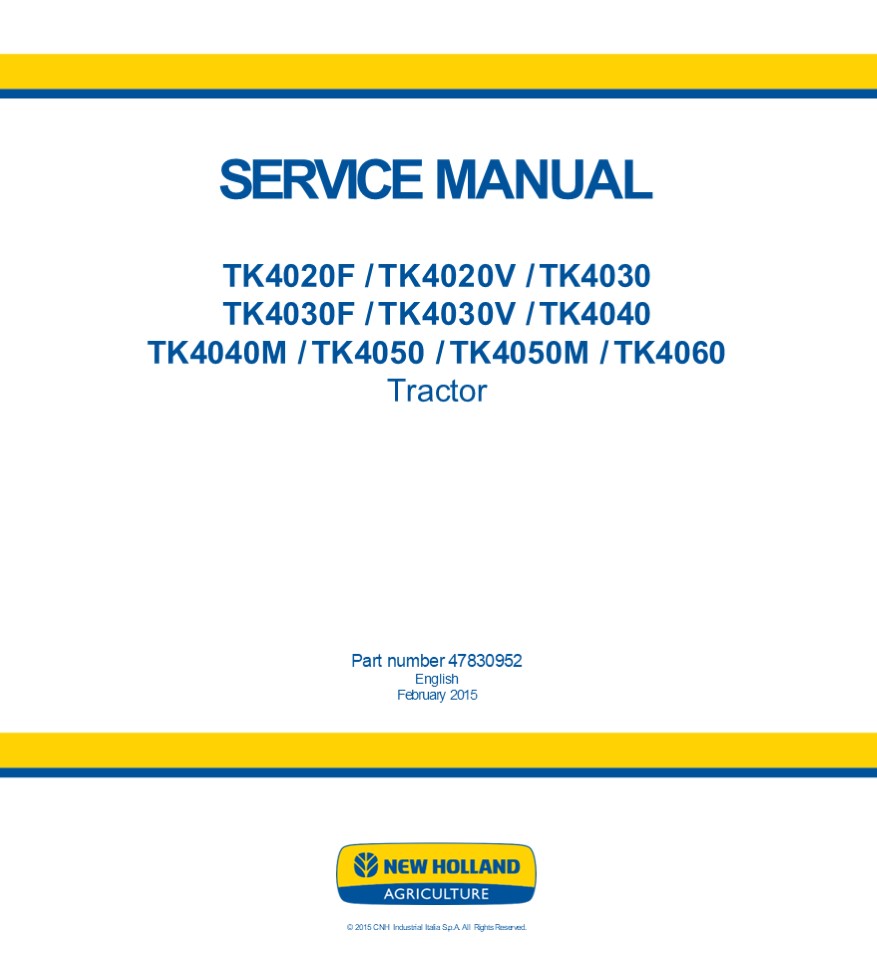 New Holland TK4020V Tractor Service Repair Manual Instant Download