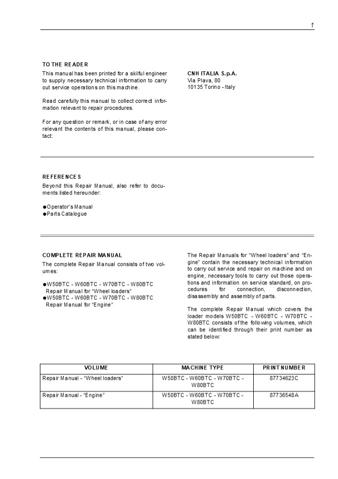 New Holland W50BTC Wheel Loader Service Repair Manual Instant Download