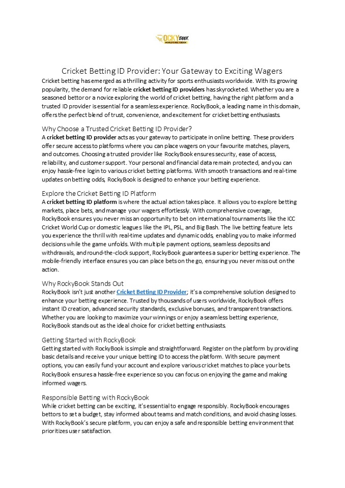 Cricket Betting ID Provider: Your Gateway to Exciting Wagers