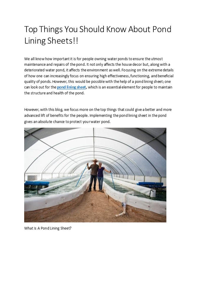 Top Things You Should Know About Pond Lining Sheets!!