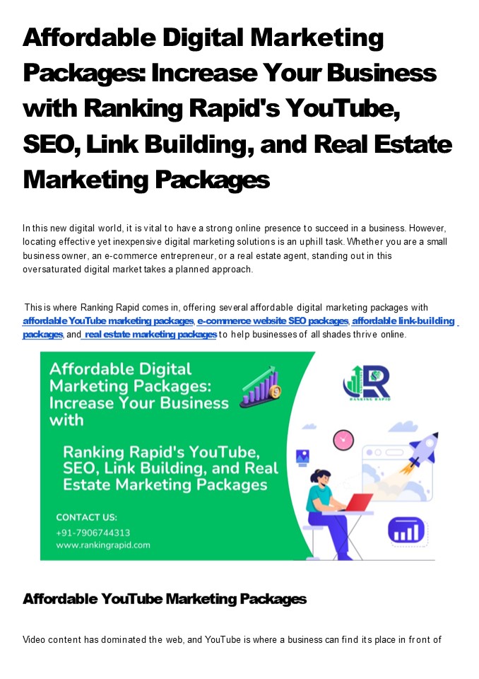Affordable Digital Marketing Packages | Real Estate Solutions, SEO, YouTube, and Link Building