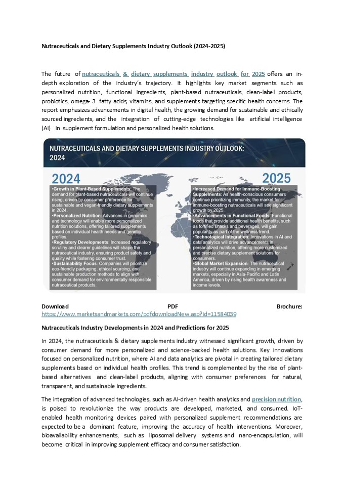 Nutraceuticals and Dietary Supplements Industry Outlook (2024-2025)