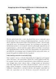 Navigating Cultural & Regional Differences In Global Leadership Hiring