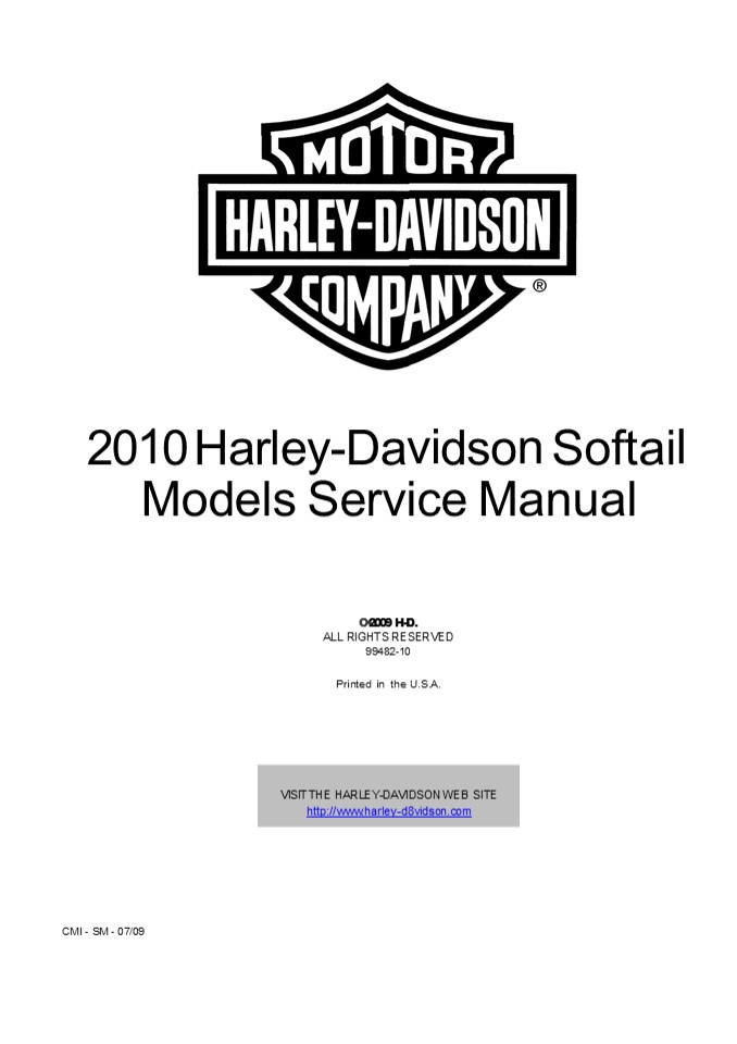 2010 Harley Davidson Softail Service Repair Manual Instant Download
