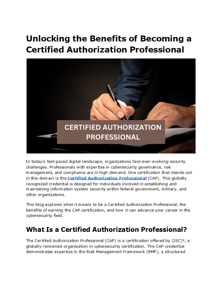 Certified Authorization Professional: Key to Cybersecurity