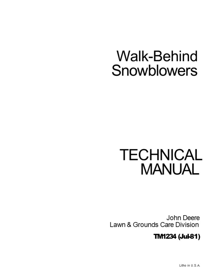 John Deere 726 Walk-Behind Snowblowers Service Repair Manual Instant Download