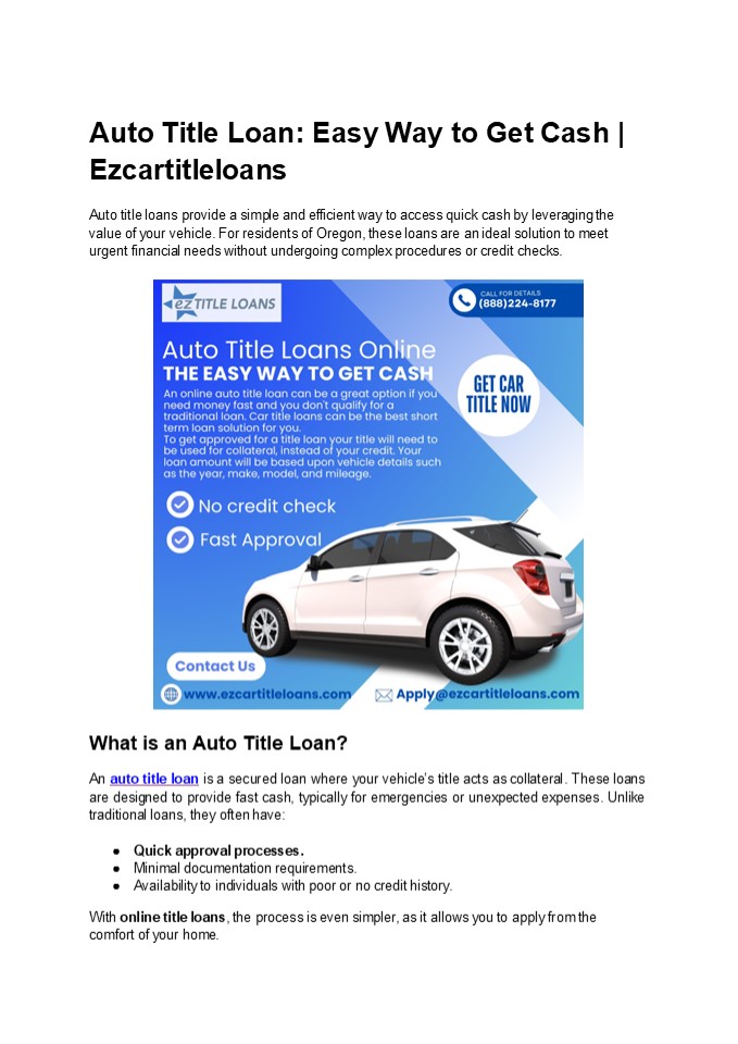 Auto Title Loan: The Easy Way to Get Cash in Oregon