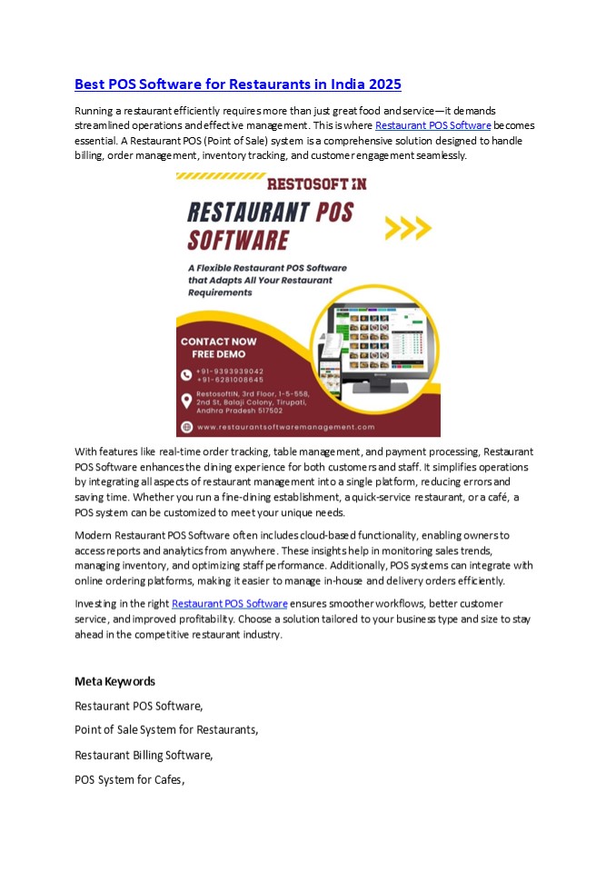 Best POS Software for Restaurants in India 2025