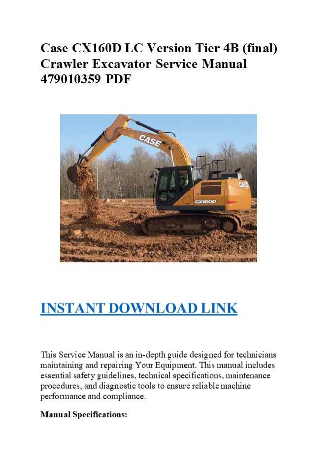 Case CX160D Crawler Excavator Service Manual 479010359 PDF