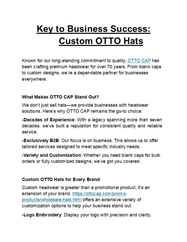 Key to Business Success: Custom OTTO Hats