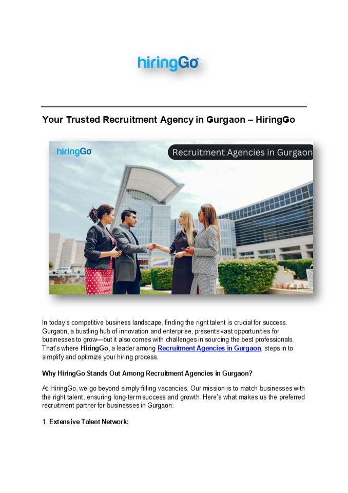 Your Trusted Recruitment Agency in Gurgaon - HiringGo