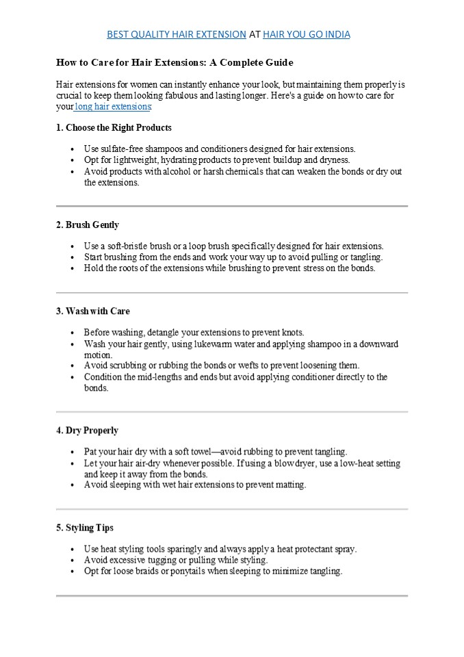 care of human hair extension